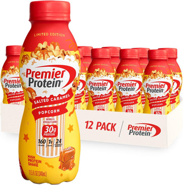 Premier Protein Shake Limited Edition Salted Caramel Popcorn, 30G 1G Sugar 24 Vitamins Minerals Nutrients To Support Immune Health 11.5 Fl Oz, 12 Pack