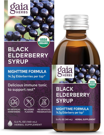 Gaia Herbs Black Elderberry, Nighttime Syrup-Immune Support Supplement-With Organic Black Elderberries, California Poppy & Lemon Balm For Restful Sleep & Immune Defense-5.4   (32-Day Supply)
