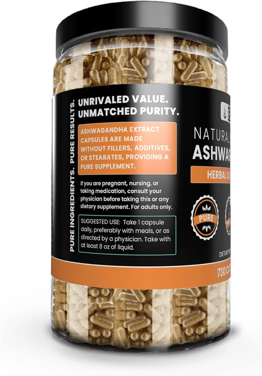 Pure Original Ingredients Ashwagandha (730 Capsules) No Magnesium Or Rice Fillers, Always Pure, Lab Verified