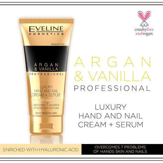 Eveline Professional Luxury Hands & Nails Cream-Serum Argan & Vanilla, 3.38 Fluid Ounce