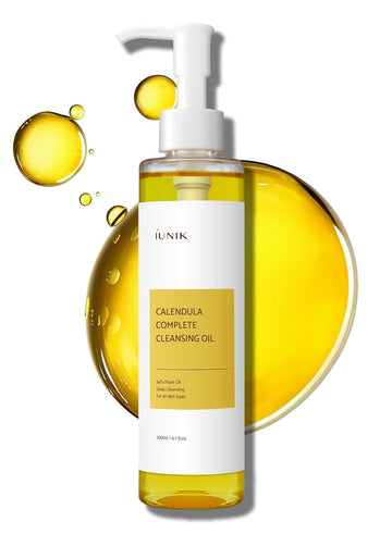 Iunik Calendula & Jojoba Oil-Infused Vegan Cleansing Oil – Gentle Blackhead Melting & Makeup Remover Facial Cleanser W/ 94% Plant-Based Oils Korean Skincare