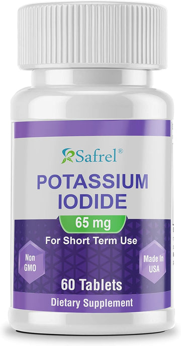 Safrel Potassium Iodide 65 Mg Tablets, Adults And Kids | Thyroid Support | Made In Usa | Non-Gmo Verified | Ki Pills Potassium Iodine Tablets - Yodo Naciente (60 Count (Pack Of 1))