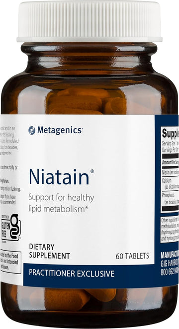 Metagenics Niatain Niacin B3-500 Mg Nicotinic Acid Per Serving - 3,125% Daily Value - Reduced Flushing Niacin - Non-Gmo & Gluten-Free - 60 Tablets