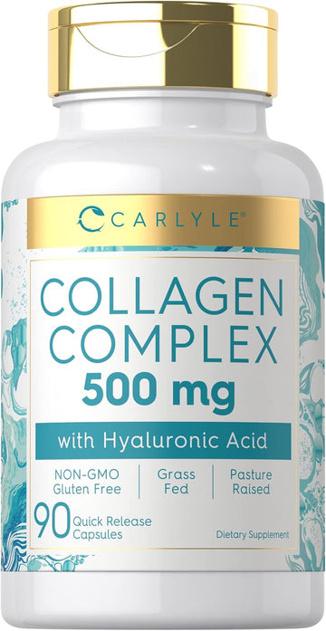 Carlyle Collagen Pills With Hyaluronic Acid 500Mg | 90 Capsules | Hydrolyzed Collagen Supplement | Non-Gmo, Gluten Free