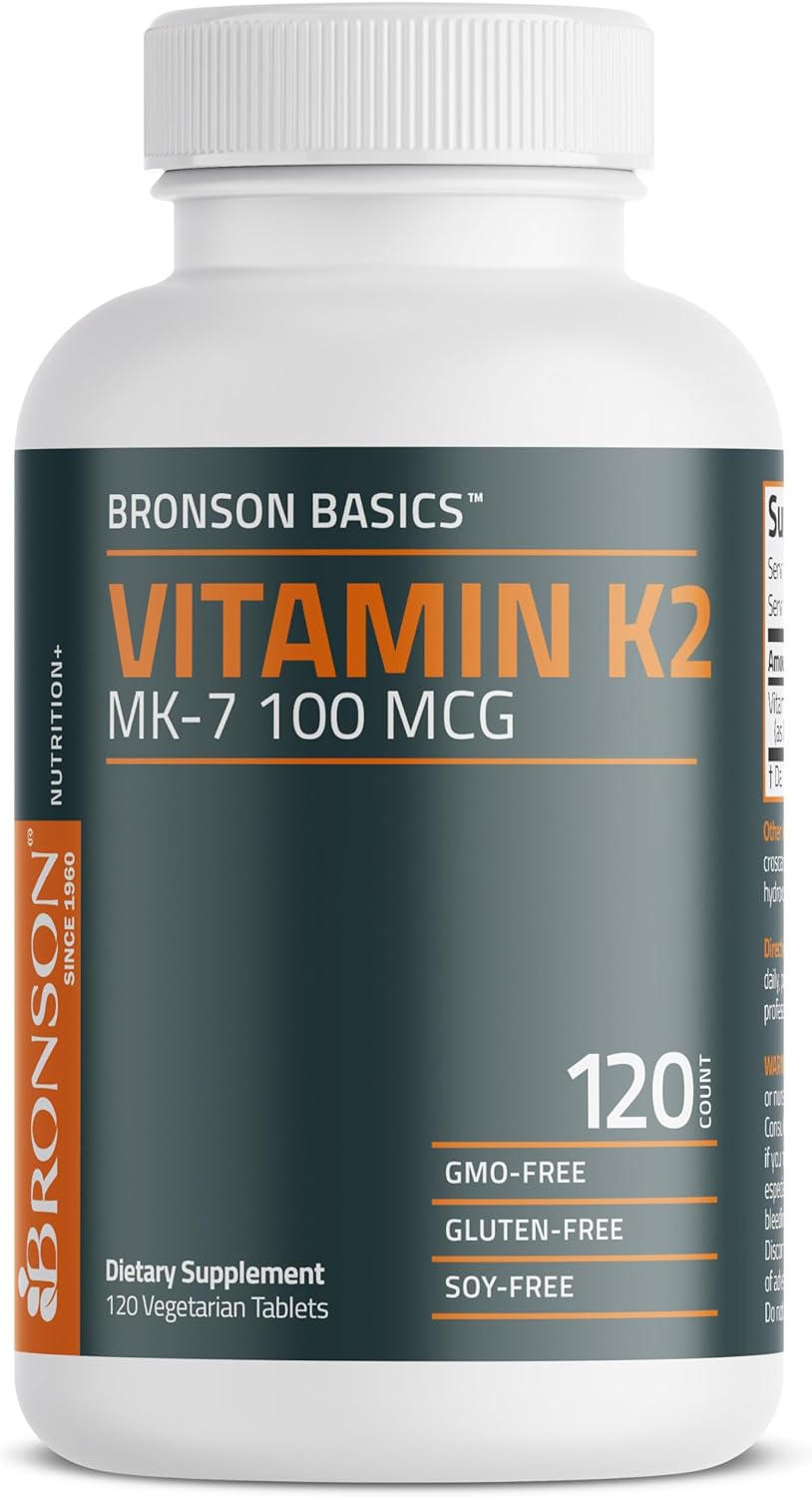 Bronson Vitamin K2 MK-7 100 MCG, K2 as MK7 Menaquinone, Bone Support Non-GMO, 120 Tablets