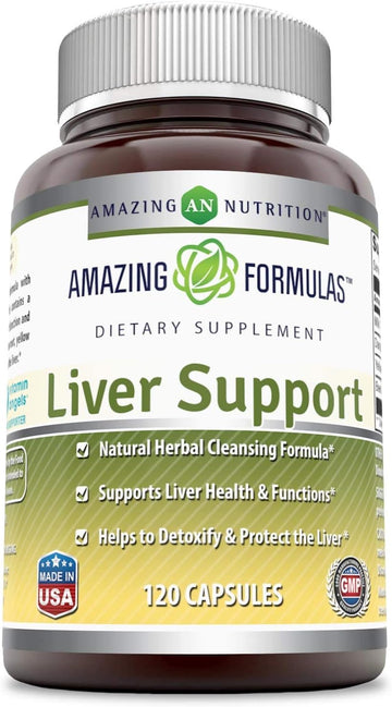 Amazing Formulas Liver Support 120 Capsules Supplement | Natural Herbal Formula | Contains Milk Thistle, Dandelion Root, Yellow Dock Root & Beet Root