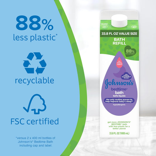 Johnson'S Bedtime Bath With Relaxing & Soothing Naturalcalm Aromas, Hypoallergenic, Gentle & Tear-Free Nighttime Bubble Bath For Babies & Kids, Value Size Refill, 33.8 Fl. Oz