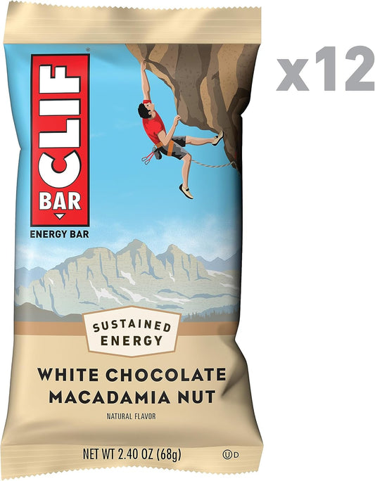 Clif Bar - White Chocolate Macadamia Nut Flavor - Made With Organic Oats - 9G Protein - Non-Gmo - Plant Based - Energy Bars - 2.4 Oz. (12 Pack)