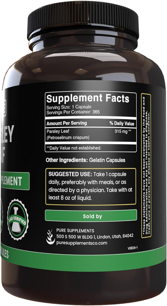 Pure Original Ingredients Parsley Leaf (365 Capsules) No Magnesium Or Rice Fillers, Always Pure, Lab Verified
