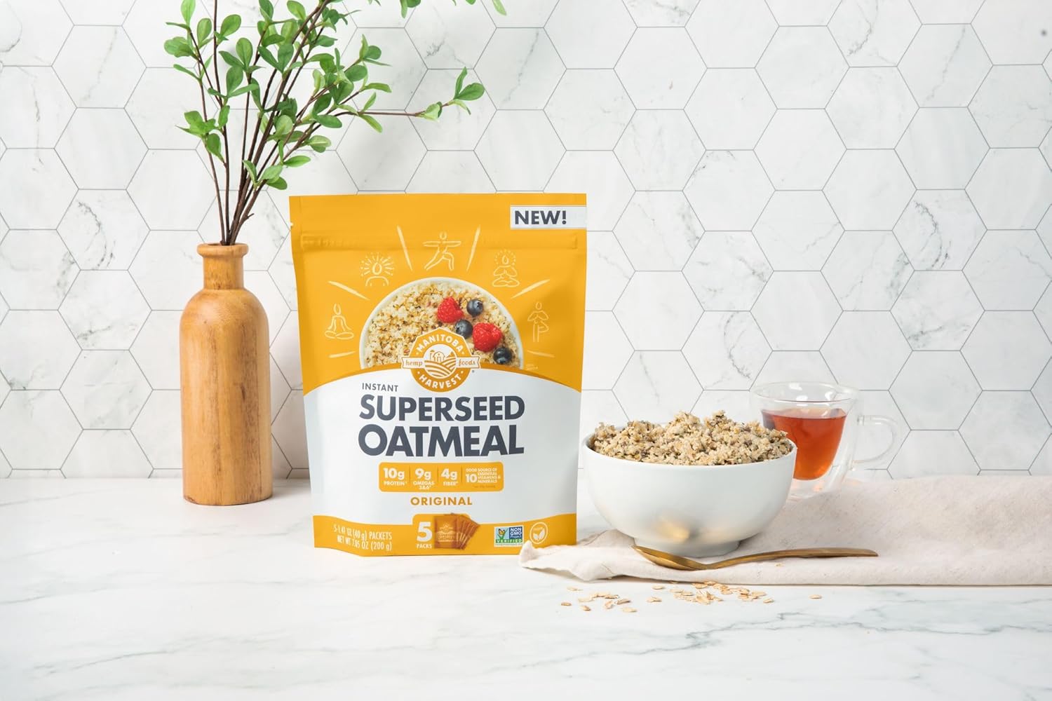 Manitoba Harvest Superseed Instant Oatmeal – 10G Protein, 4G Fiber & 8G Omega 3 And 6 Per Serving From Hemp Hearts, Whole Grain Rolled Oats, & Flax Seed – Original (Pack Of 6) 30 Oatmeal Packets Total