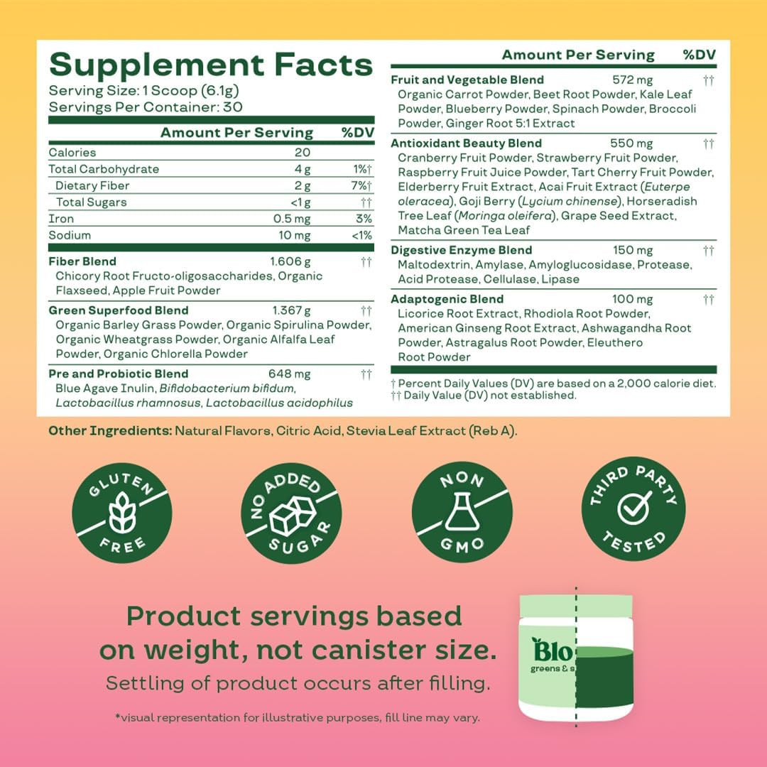 Bloom Nutrition Superfood Greens Powder, Digestive Enzymes With Probiotics And Prebiotics, Gut Health, Bloating Relief For Women, Chlorella, Green Juice Mix With Beet Root Powder, 30 Svg, Coconut : Health & Household