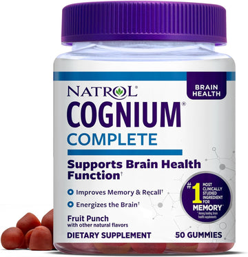 Natrol Cognium Complete Gummies, Brain Health Support, Improves Memory & Clarity, Fruit Punch Flavored Dietary Supplement, Drug Free, 100Mg, 50 Gummies