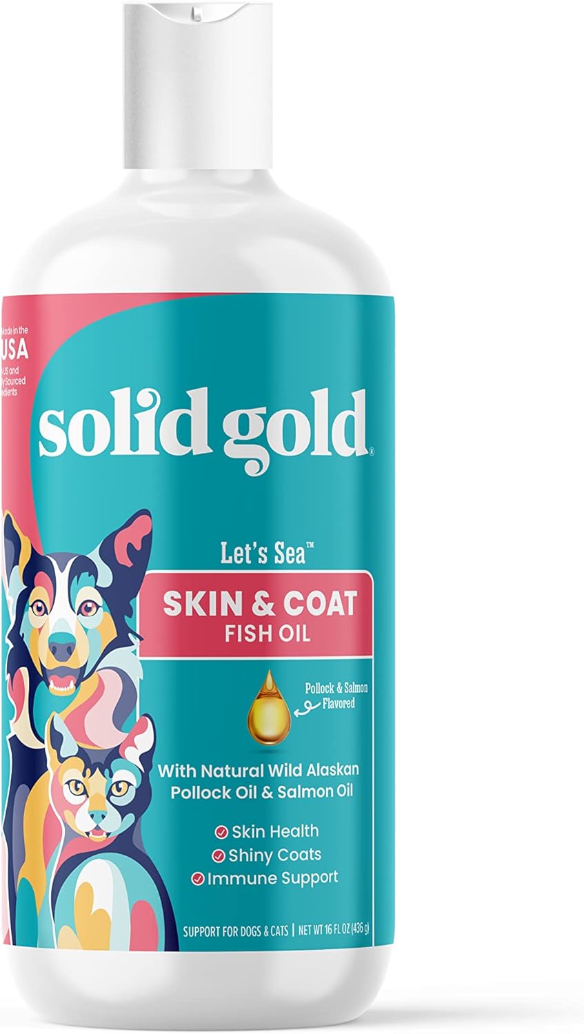 Solid Gold Fish Oil For Dogs & Cats - Wild Alaskan Salmon Oil For Dogs Skin And Coat Support - Omega 3 Pollock Oil Blend And Fatty Acids With Epa & Dha For Immune System Health - 16 Oz Bottle