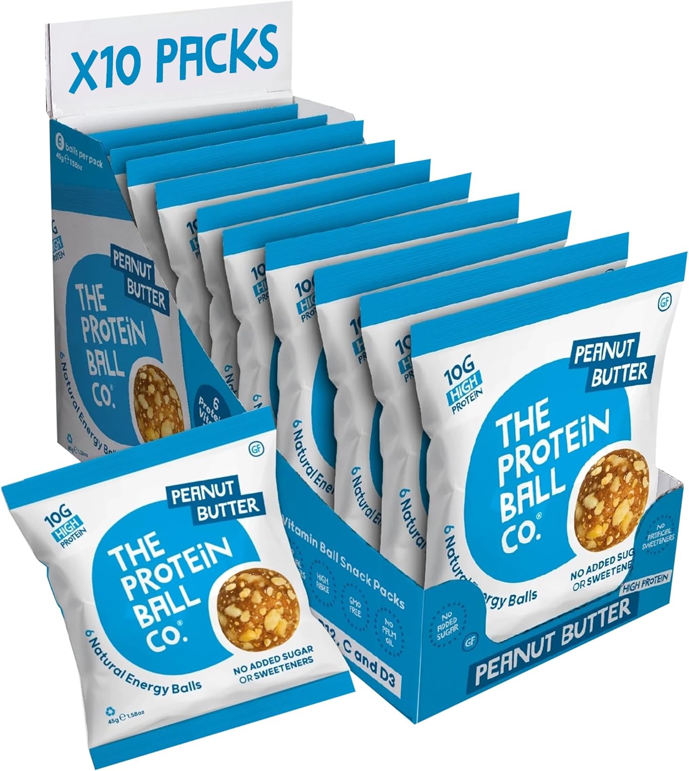 Protein Balls Cacao And Orange By The Protein Ball Co - 100% Natural, Vitamin Enriched, Protein Snacks - 10 X 45Gm Bags - High Fibre, Gluten Free, No Added Sugar