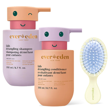 Evereden Happy Hair Duo For Kids: Vegan Shampoo And Conditioner Set With Detangler Brush - Strengthens & Smooths All Hair Types