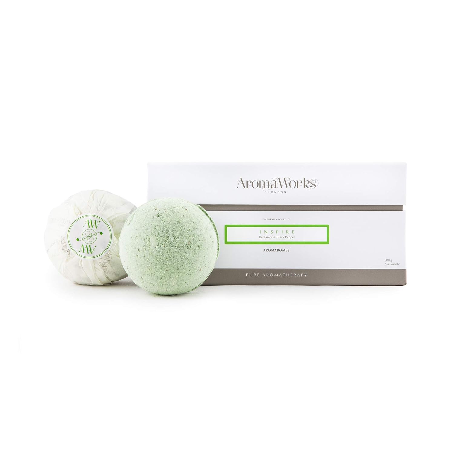 Aromaworks London Inspire Aromabomb Duo - Combat Mental Fatigue - Bath Bombs With A Warm Aroma - Key Ingredients Of Black Pepper, Mandarin And Lime - Vegan - Paraben Free - 2 Pc : Beauty & Personal Care