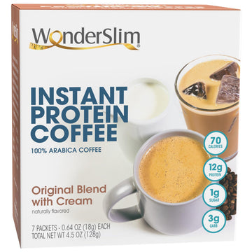 Wonderslim Protein Instant Coffee With Cream, 12G Protein, 70 Calories, 3G Net Carbs, Gluten Free & Keto Friendly (7Ct)