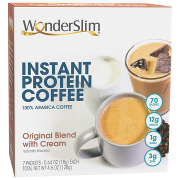 WonderSlim Protein Instant Coffee with Cream, 12g Protein, 70 calories, 3g Net Carbs, Gluten Free & Keto Friendly (7ct)
