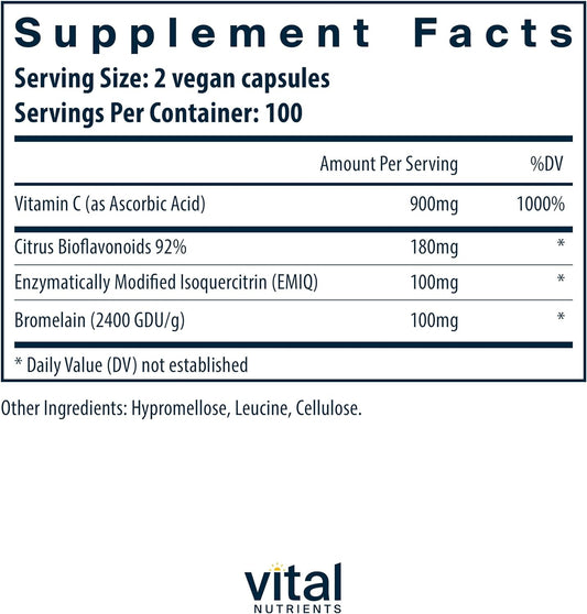 Vital Nutrients Aller-C | Vegan Respiratory And Sinus Function Support*| Isoquercitrin, Bromelain, Bioflavonoids, & Vitamin C | Gluten, Dairy, Soy Free Supplement | 200 Capsules