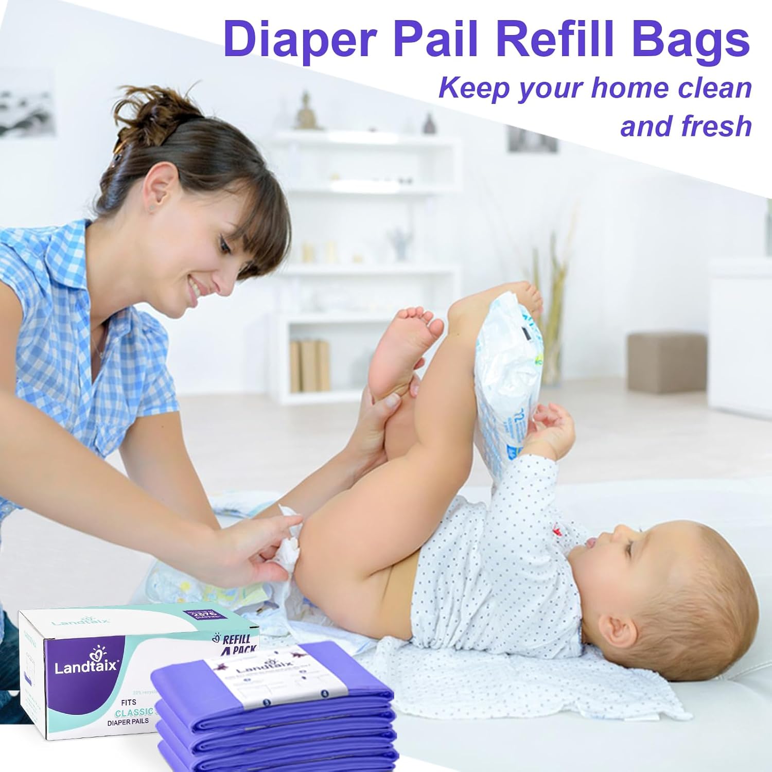 Refills Only Compatible With Dekor Classic Diaper Pail Refills|4 Pack For 2376 Diapers(Extra 20% Lengths)Diaper Pail Bags With Extra 30% Thickness Powerful Odor Eliminate Lavender Scent For Baby/Adult