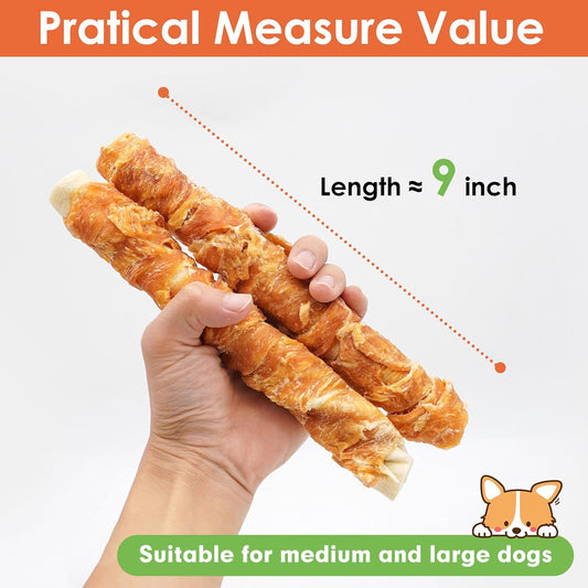 Mon2Sun Dog Treats, 9 Inch Chicken Wrapped Rawhide Rolls Dog Snacks, Teeth Cleaning And Long Lasting Dog Chews For Medium And Large Dogs, 23.28Oz (6 Count-Pack Of 1)