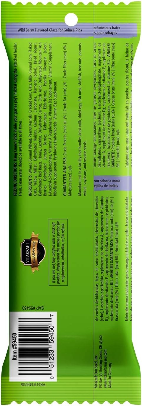 Vitakraft Crunch Sticks Guinea Pig Chewable Treats - Wild Berry and Honey - Supports Healthy Teeth - Multi Pack of 6 Sticks : Pet Supplies