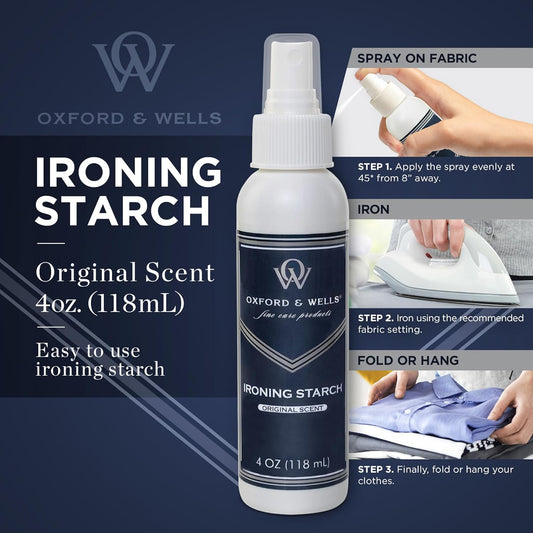 Oxford & Wells Premium Ironing Spray Starch - Wrinkle Reducer, Non-flaking, Non-streak, No Spot & Medium Hold Non-Aerosol Dewrinkle Fresh Clothes & Fabric Care,Light Clean Scent, 4-ounce (Pack of 3)