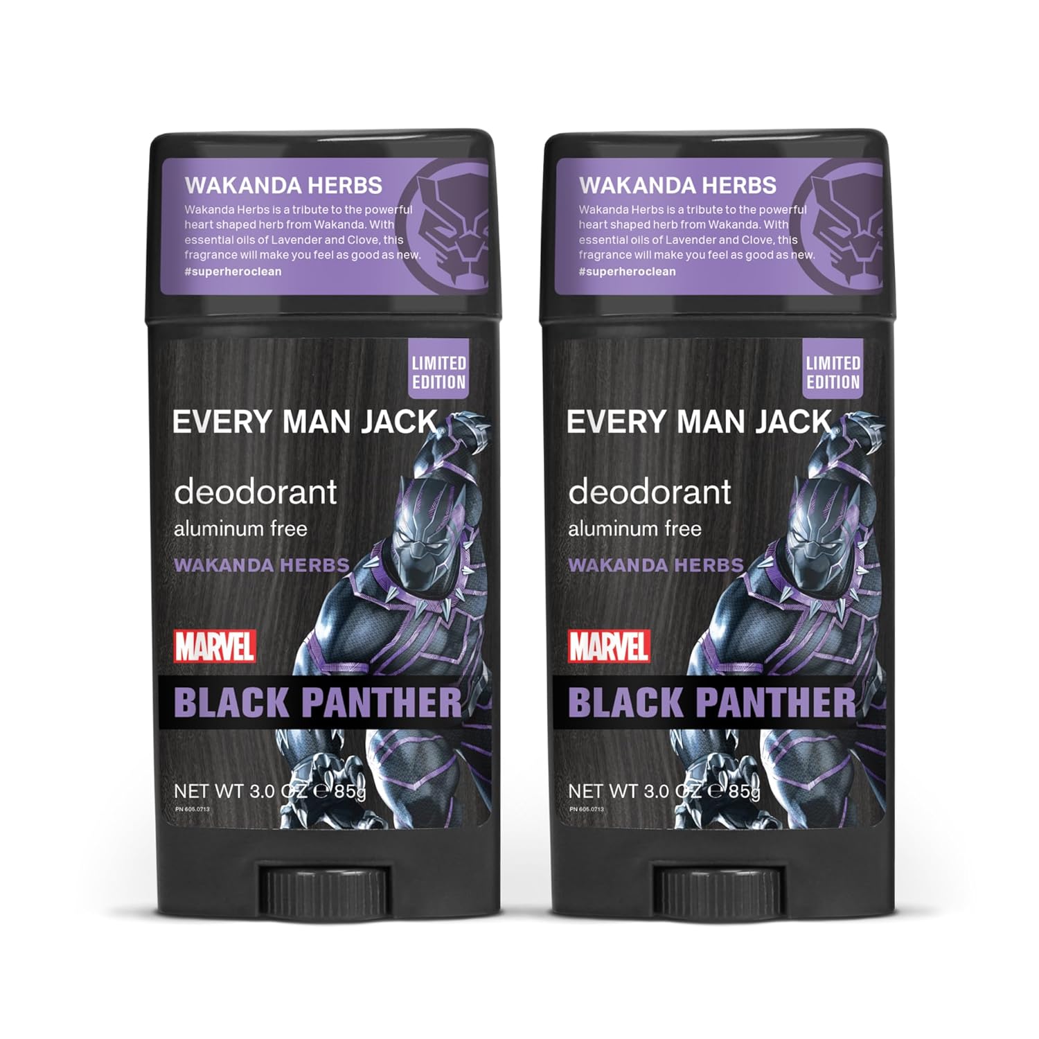 Every Man Jack Deodorant - Marvel Black Panther | 3-Ounce Twin Pack - 2 Sticks Included| Naturally Derived, Aluminum Free, Parabens-Free, Pthalate-Free, Dye-Free, And Certified Cruelty Free