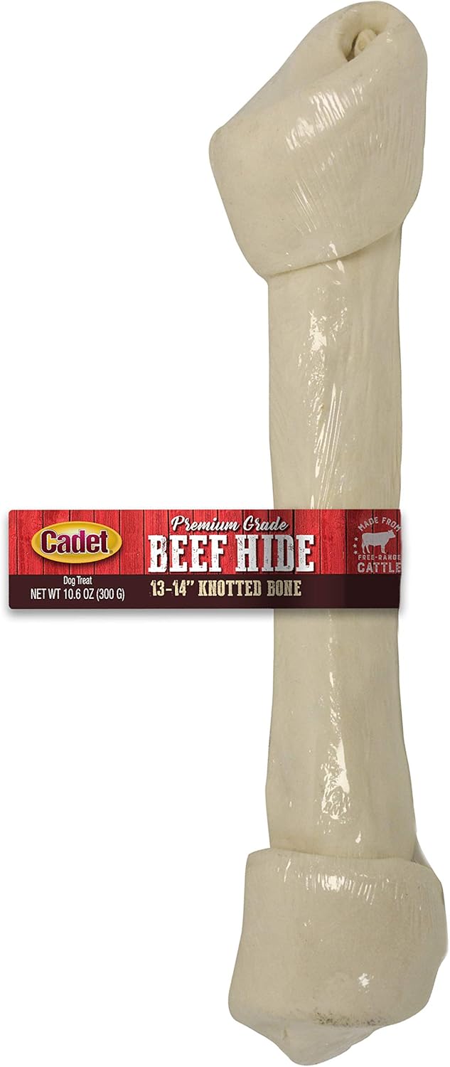Cadet Premium Grade Beef Hide For Dogs, Long Lasting Rawhide Knotted Bones Single Ingredient Dog Chews, 13 Inch (1 Count)