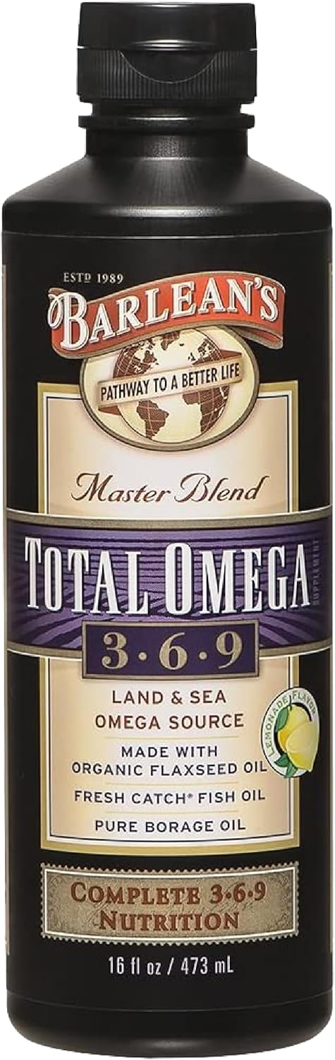 Barlean'S Total Omega 3 6 9 Liquid Fish Oil Supplement With Borage And Flaxseed Oil 6,468 Mg Of Omegas Epa, Dha, Ala, And Gla For Joint And Heart Health, 16 Oz