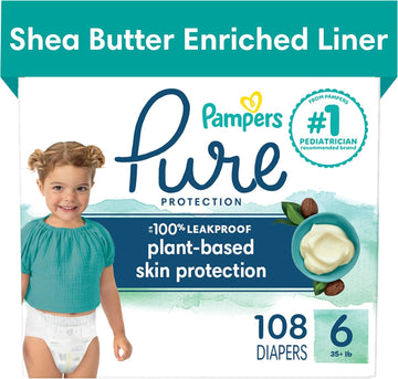 Pampers Pure Protection Diapers - Size 6, One Month Supply (108 Count), Hypoallergenic Premium Disposable Baby Diapers