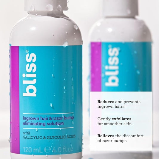 Bliss Ingrown Hair & Razor Bump Eliminating Solution - Formulated with BHA & AHA (Glocolic Acid) - Gentle & Effective - Bump-Free Skin