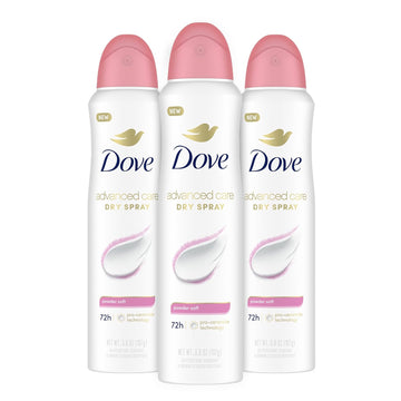 Dove Advanced Care Antiperspirant Deodorant Spray Powder Soft 3 Count To Help Skin Barrier Repair After Shaving 72 Hour Antiperspirant Deodorant For Soft Underarms With Boosted Ceramide Levels 3.8 Oz