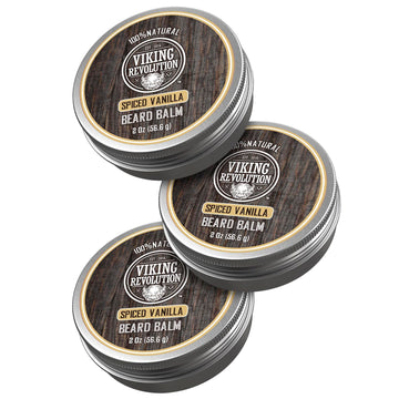 Viking Revolution Spiced Vanilla Beard Balm - Beard Butter With Argan Oil, Beard Softener For Men With Jojoba Oil - Beard Moisturizer For Men With Beeswax - Beard Wax For Men (2Oz, 3 Pack)