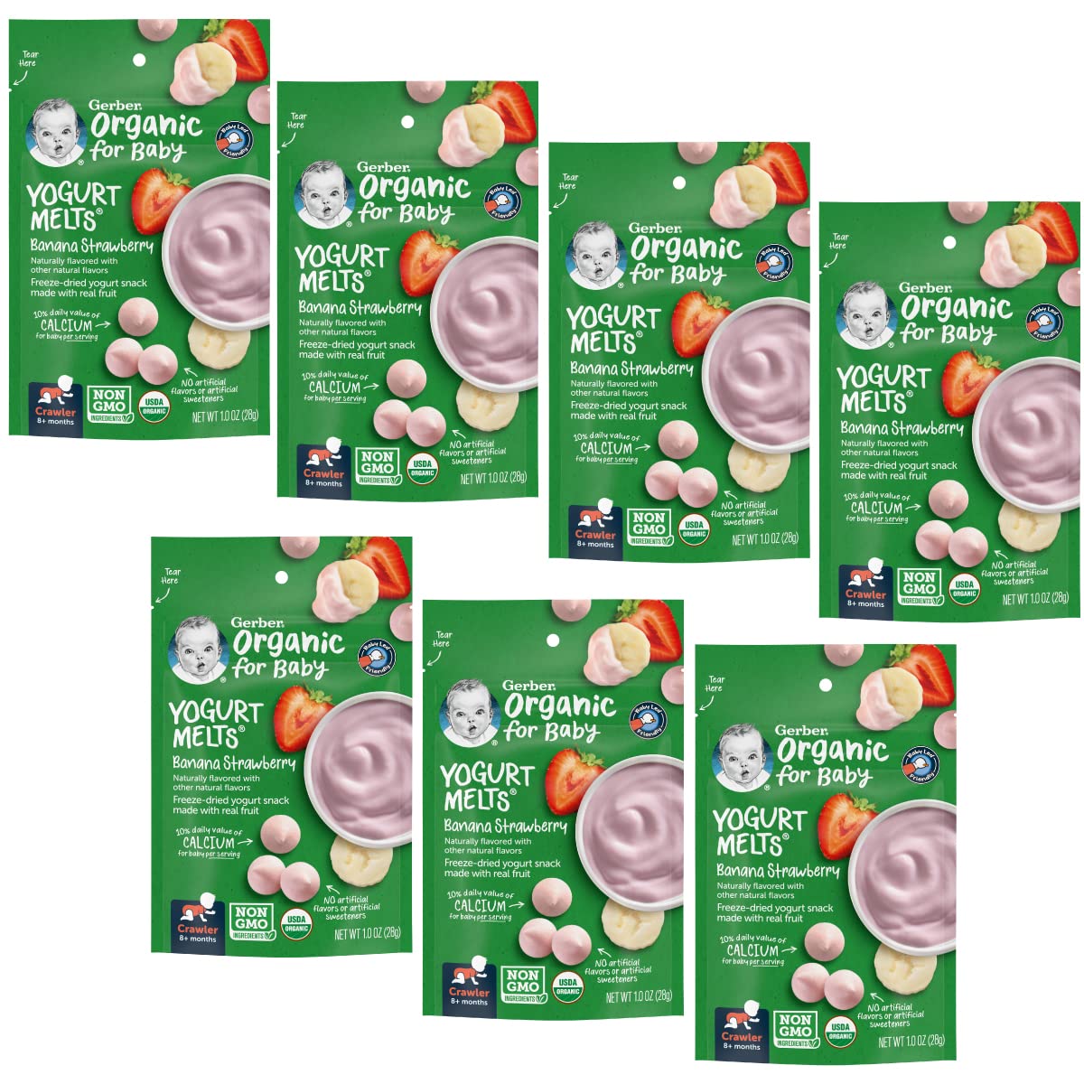 Gerber Baby Snacks Organic Yogurt Melts, Banana & Strawberry, 1 Ounce (Pack of 7)