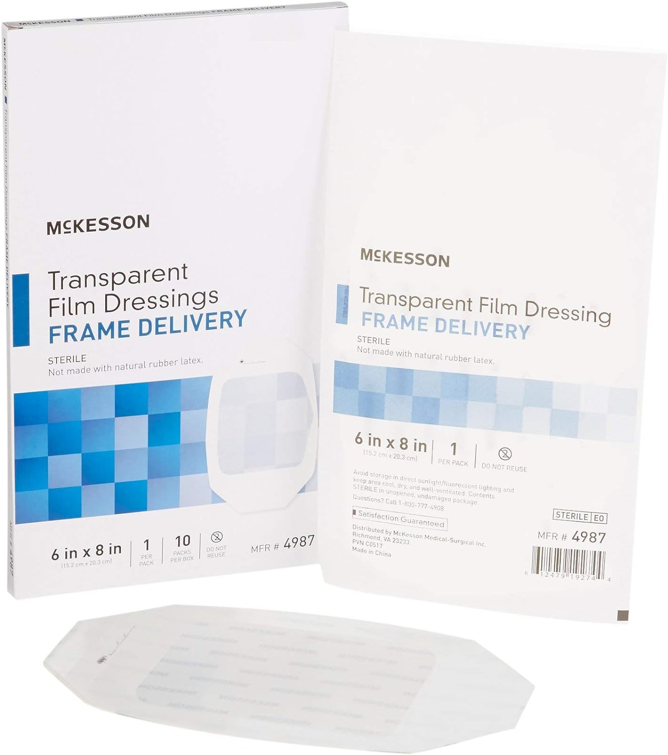 McKesson Transparent Film Dressing, Sterile, Frame Delivery, 6 in x 8 in, 10 Count, 8 Packs, 80 Total