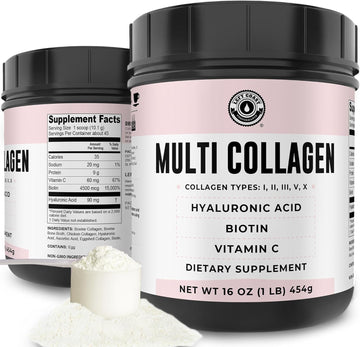 Multi Collagen Peptides Powder Types I, Ii, Iii, V, X Multi Collagen Protein Powder With Hyaluronic Acid, Biotin, Vitamin C, For Skin Hair Nails Joints And Gut Health - Keto, Non-Gmo Supplement