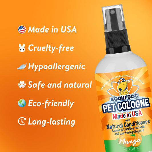 Bodhi Dog Natural Dog Cologne | Premium Scented Deodorizing Body Spray For Dogs & Cats | Neutralizes Strong Odors | Dog Perfume With Natural Dog Conditioner | Pet Supplies (Mango, 4 Fl Oz (Pack Of 1)