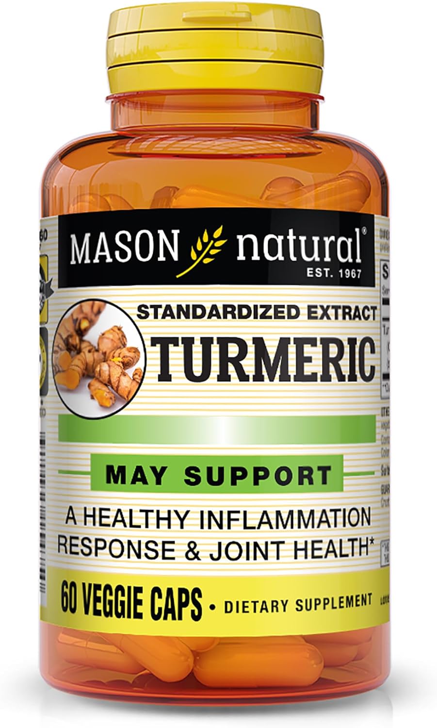 MASON NATURAL Turmeric - Healthy Inflammatory Response, Improved Joint and Muscle Health, Herbal Supplement, 60 Veggie Caps