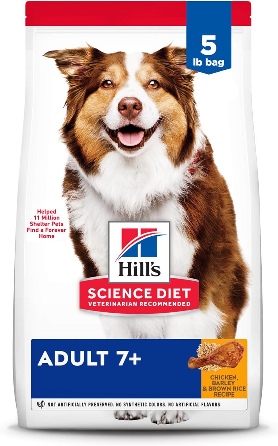 Hill's Science Diet Adult 7+, Senior Adult 7+ Premium Nutrition, Dry Dog Food, Chicken, Brown Rice, & Barley, 5 lb Bag