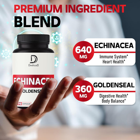 1000Mg Echinacea Goldenseal Capsules - Support Immune System, Well-Being & Overal Health - 60 Veggie Capsules - Non-Gmo, Gluten-Free