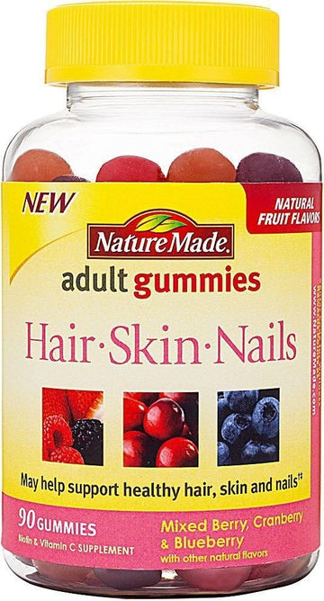 Nature Made Hair, Skin, Nails Adult Gummies Mixed Berry, Cranberry & Blueberry - 90 Gummies, Pack Of 4