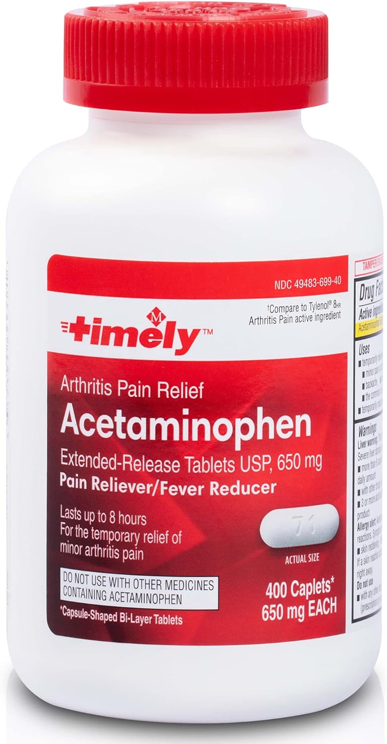 TIME-CAP LABS, INC. Timely Acetaminophen 650 MG - 400 Caplets - Extended Release - Compared to Tylenol 8 HR Arthritis Pain Active Ingredient - Joint Pain Relief, Pain Reliever & Arthritis Pain Relief