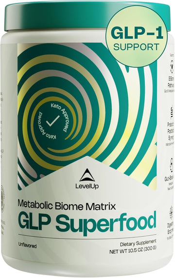 Levelup® Glp Superfood – With Akkermansia Probiotic, Prebiotics, Postbiotics, Digestive Enzymes & Polyphenols | Fiber-Powered Gut Drink | Keto, Vegan, Zero Sugar (Unflavored)
