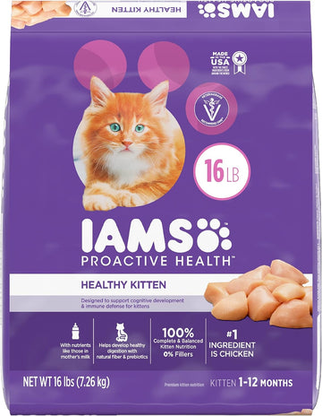 IAMS PROACTIVE HEALTH Healthy Kitten Dry Cat Food with Chicken Cat Kibble, 16 lb. Bag