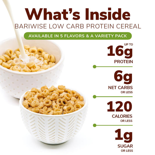 BariWise Protein Cereal, Cinnamon, Zero Sugar, Gluten Free, Keto Friendly & Low Carb (7ct)
