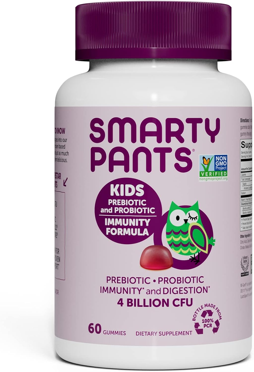 SmartyPants Kids Probiotic Immunity Gummies: Prebiotics & Probiotics for Immune Support & Digestive Comfort, Grape avor, Vegan Gummy Vitamins, 60 Count, 30 Day Supply, No Refrigeration Required