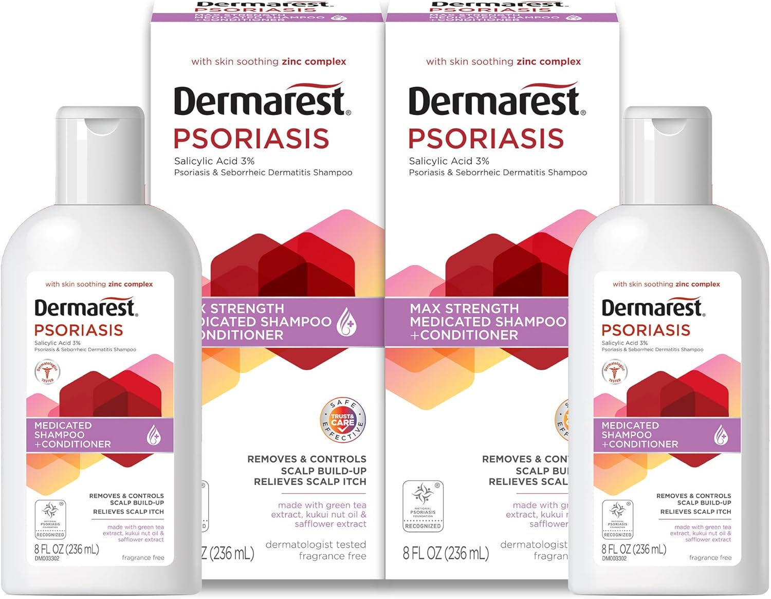 Dermarest Psoriasis Medicated Shampoo And Conditioner, Unscented, Dermatologist Tested, 8 Ounces, (Pack Of 2)