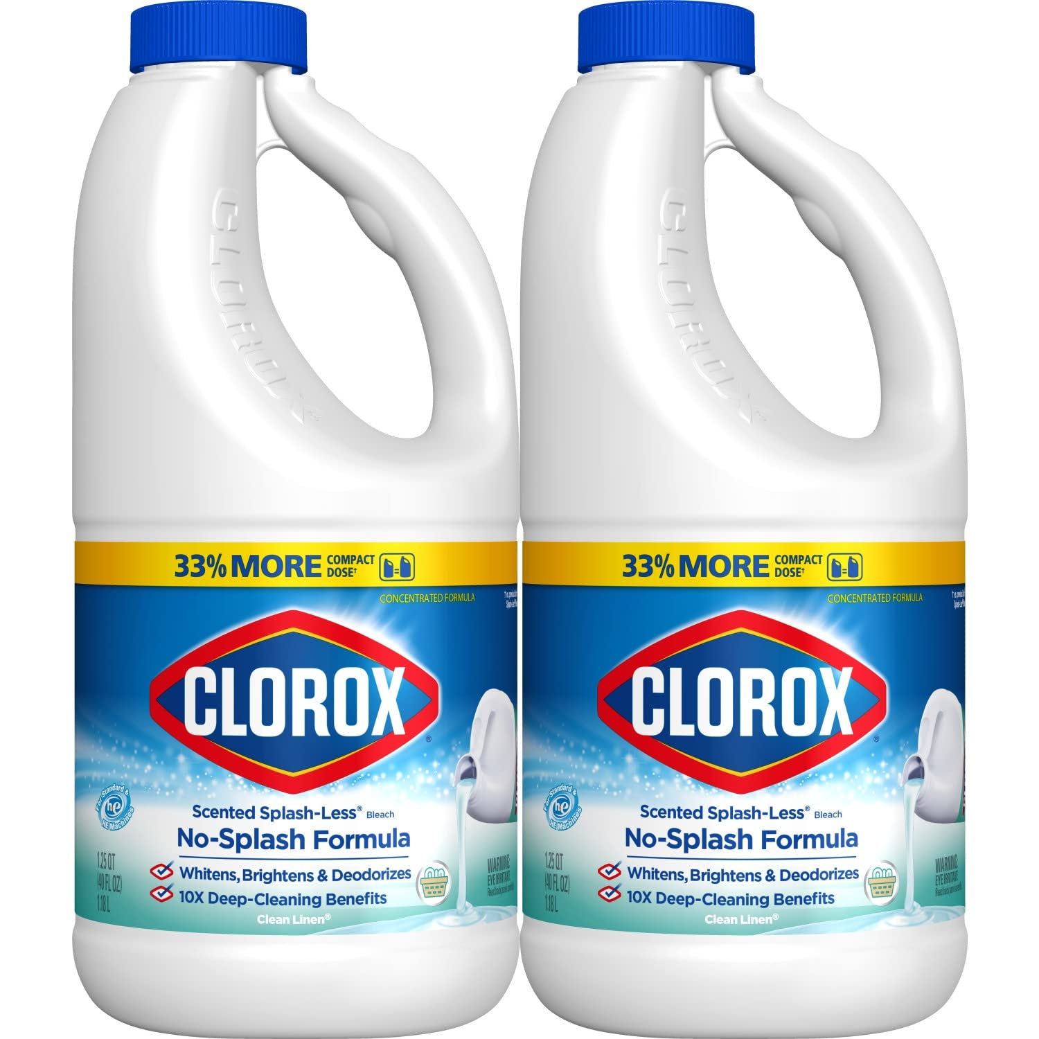 Clorox Splash-Less Bleach, Concentrated Formula, Clean Linen, 40 Ounce Bottle - Pack Of 2 (Package May Vary)