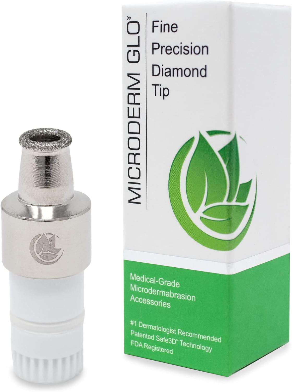 Microderm Glo Premium Diamond Microdermabrasion Tips - Medical Grade Stainless Steel Accessories, Patented Safe3D Technology, Safe For All Skin Types. (Fine/Precision)